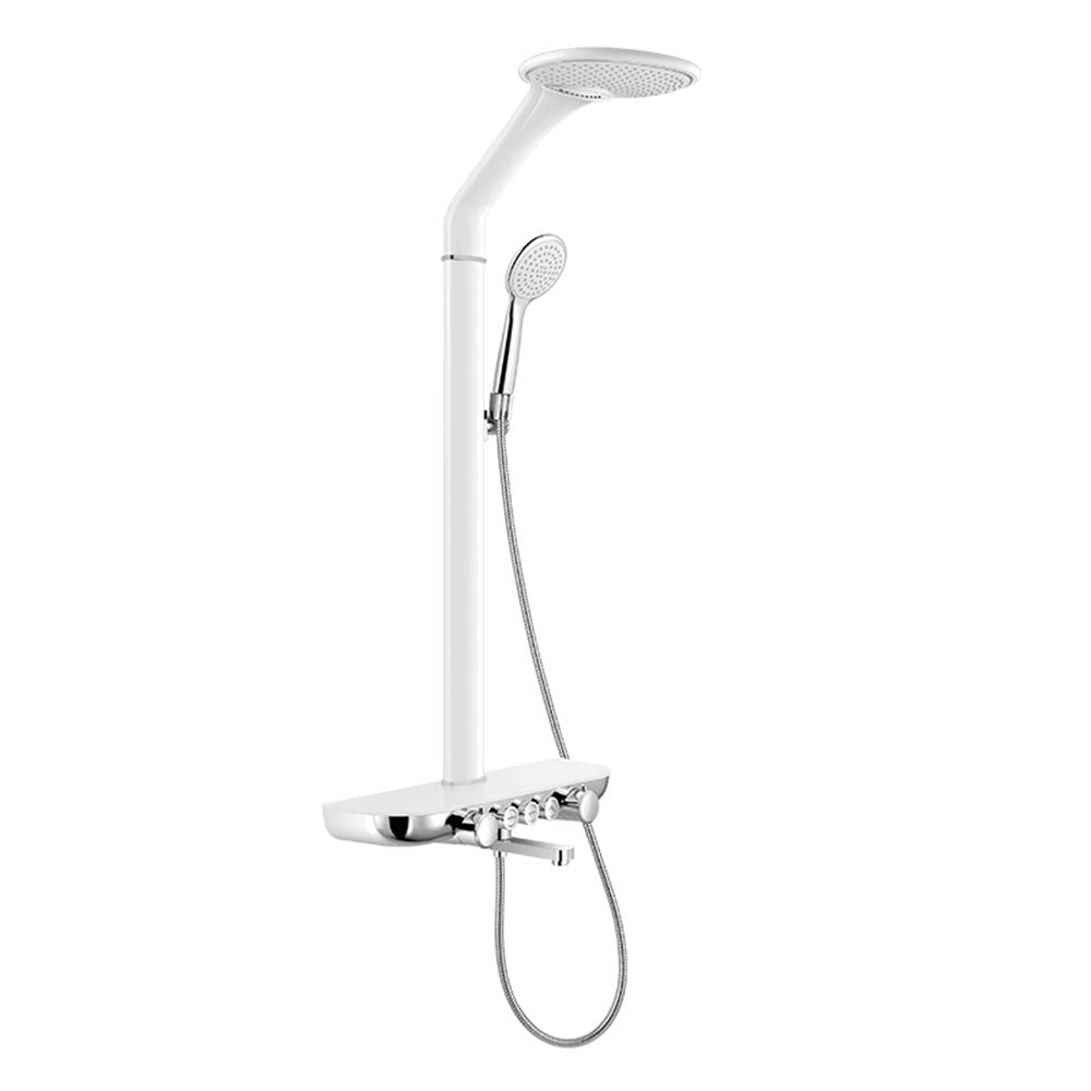 Storage Shower System with 180 Degree Rotation Tub Spout Waterfall Rainfall Shower and Handheld Shower, Button Smart Control Mixer Shower Set