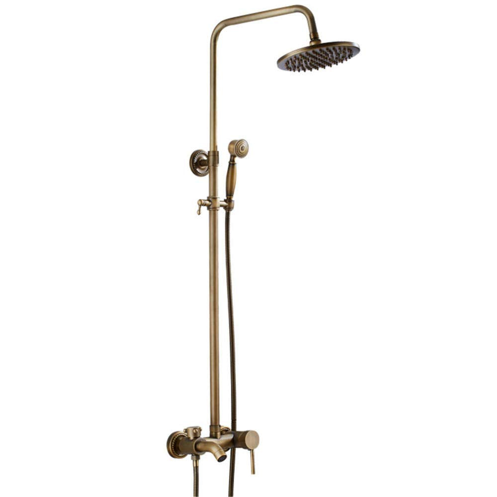 Bathroom Shower Faucet Set Retro Antique Brass Shower Set Wall Mounted Phone Ceramic Handheld Mixer Tap Faucet 3-Functions Mixer Valve-A,C