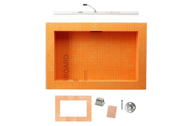 Schluter Kerdi-Board-SNLT Shower Niche with Integrated LIPROTEC LED Lighting - Waterproof and Vapor-Tight - 20" Width, 12" Height, Warm White LED - KB12SNLT4WWF