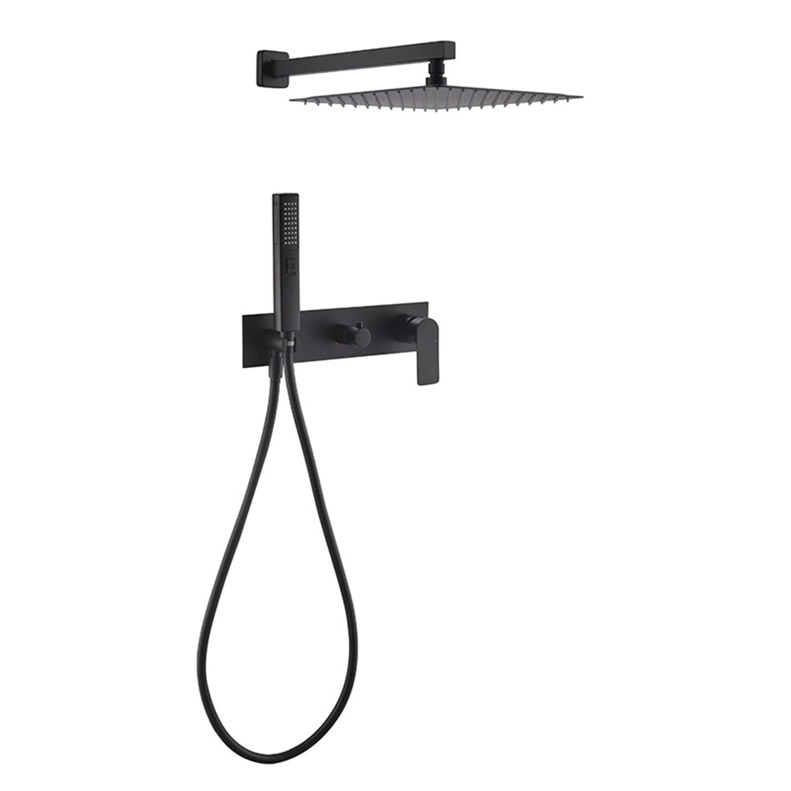 Shower System Set with 12 Inch Rainfall Shower Head High Pressure Bathroom Shower Faucet Set with 2 In 1 Handheld Shower Head Wall Mounted Mixer Shower Fixture Single Handle (Black)