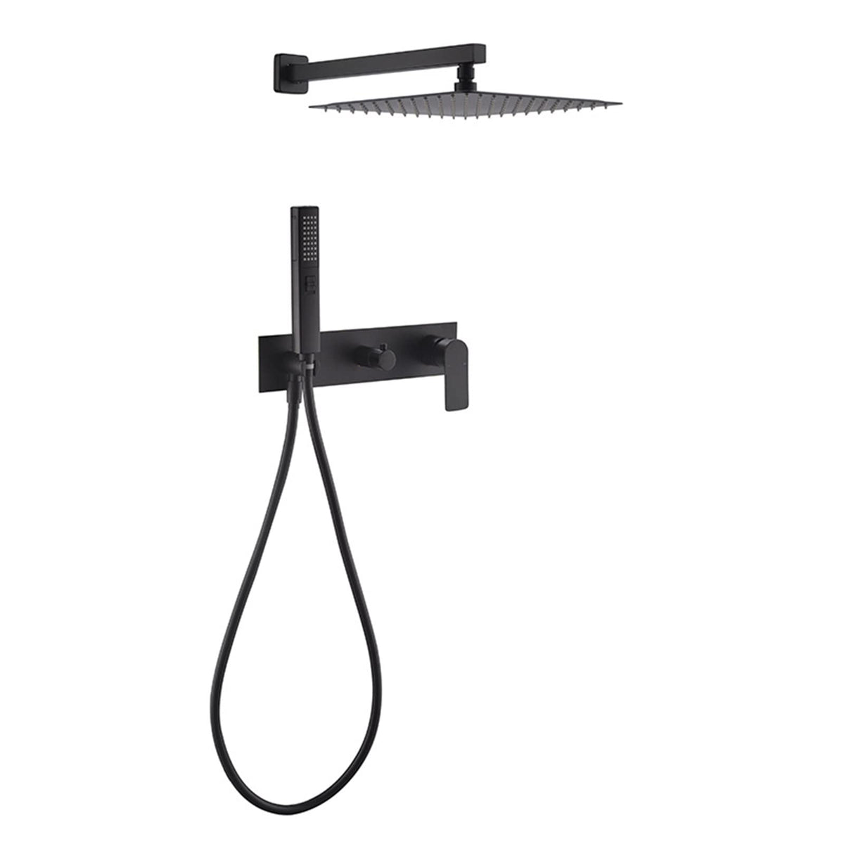 Shower System Set with 12 Inch Rainfall Shower Head High Pressure Bathroom Shower Faucet Set with 2 In 1 Handheld Shower Head Wall Mounted Mixer Shower Fixture Single Handle (Black)