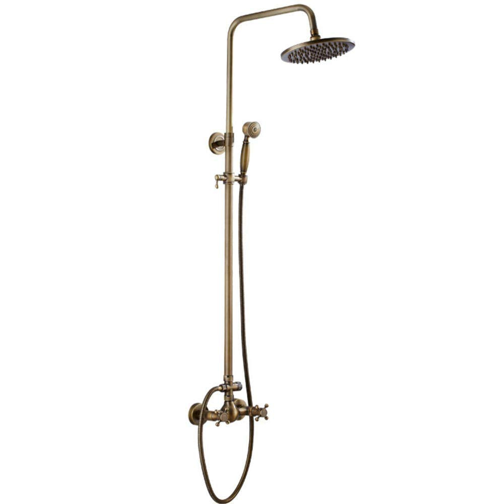 Bathroom Shower Faucet Set Retro Antique Brass Shower Set Wall Mounted Phone Ceramic Handheld Mixer Tap Faucet 3-Functions Mixer Valve-A,A