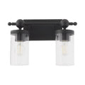 Quorum International Lee Boulevard 2-Light Vanity | Matte Black Finish | Clear Fluted Glass | Transitional Beaded Detail Bathroom Light | Dual Medium Base | 14.75" W x 10" H | 560-2-59