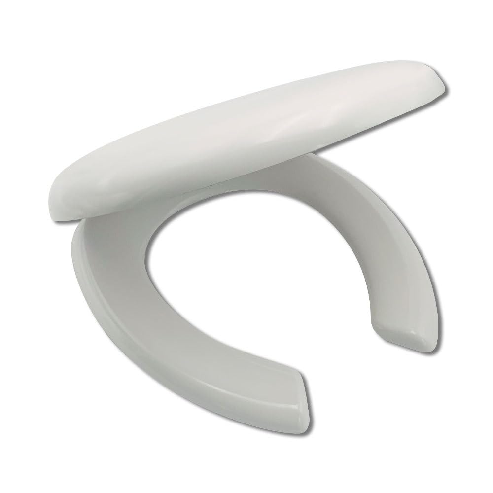 Commercial Open Front Toilet Seat with Cover, Soft Close Toilet Seat Plastic Large Opening Toilet Seat, Quick Release Hinges for Easy to Install & Clean, White,Elongated (Elongated)
