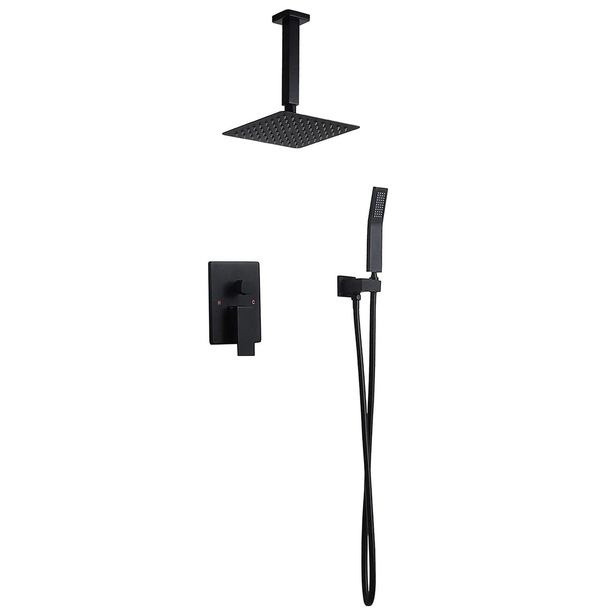 Ceiling Mount Shower System Black, 10" Ultrathin Square Rainfall Shower Head, Luxury Rain Mixer Shower Combo Set, Bathroom Shower Faucet Set