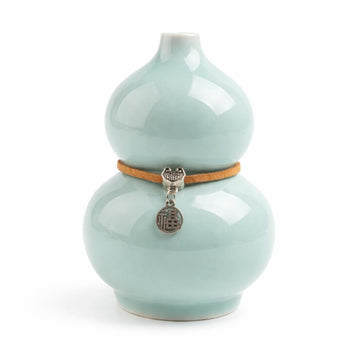 Reed Diffuser Vase, Handmade Celadon Gourd Bud Vase — Small Ceramic Flower Vase, Japandi Decor, for Women, Sage Green Mini Decorative Vase