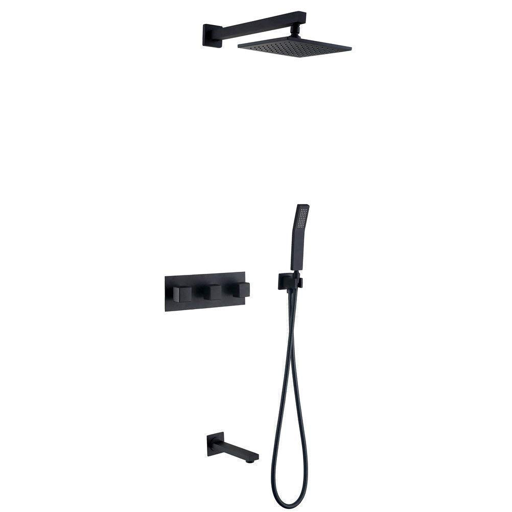 Wall Mounted Black Bath Shower Faucet 8 Inch Rain Shower Head Bathroom Diverter Mixer Valve Luxury Shower Set