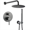 Rain Brushed Gray Rain Mixer Shower Combo Set Wall Mounted Bathroom Shower Faucet Set with Round Shower Head, Handheld Shower, Embedded Box