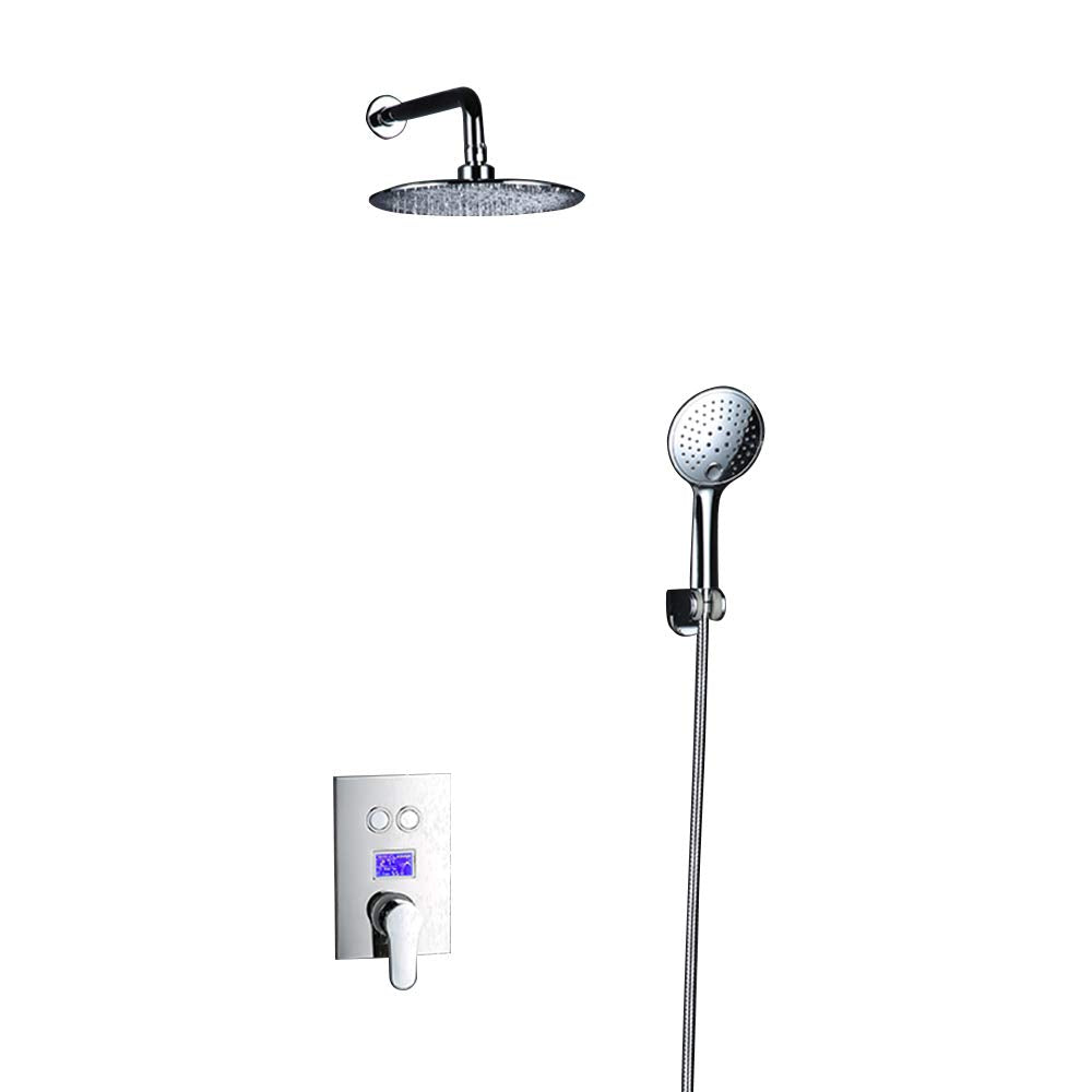 8 Inches Smart Button Shower System with Temperature Display, Wall Mount Shower Set with Rainfall Shower Head Handheld Shower Single Handle, Chrome Finish
