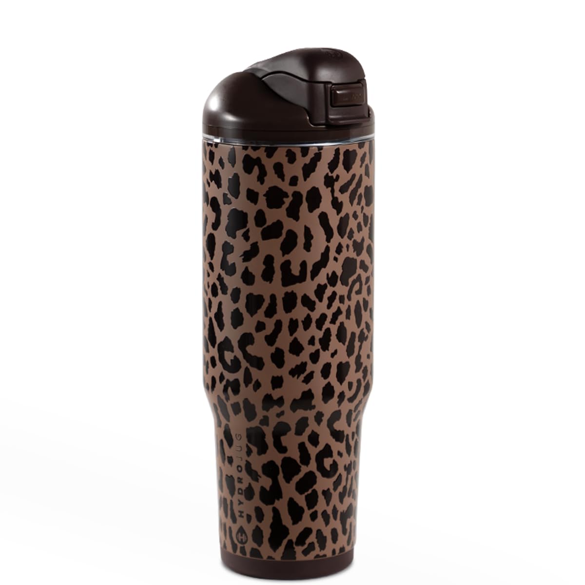 HydroJug Ease2o Water Bottle with Straw & Chug Lid, Stainless Steel, Vented Cap to Help Reduce Pressure, Water-Level Window, Cup Holder Friendly, Non-Slip Base – 32oz, Brown Leopard
