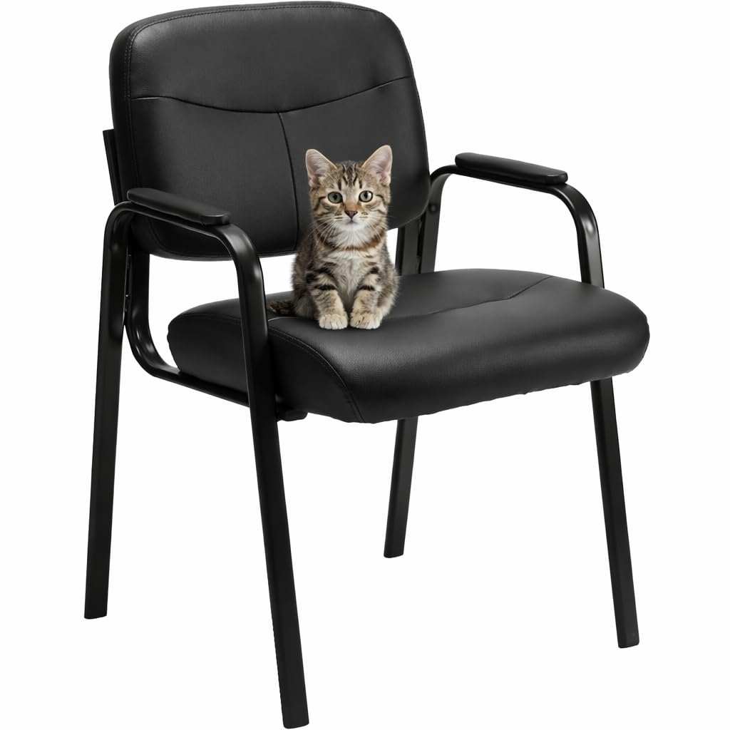 Kindbear Office Guest Chair, Pu Leather Padded Arms, Inky, 1 set