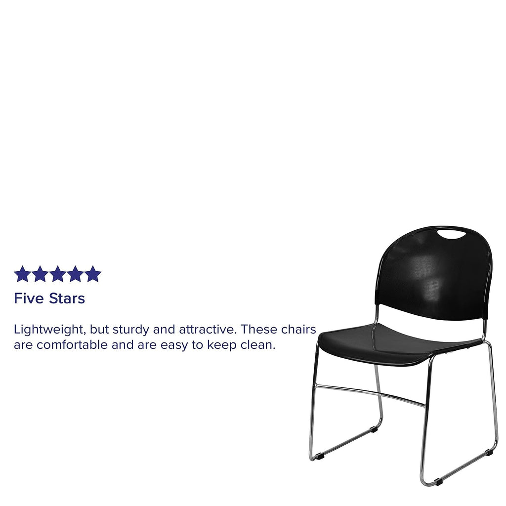 Flash Furniture Hercules Series 880 Lb. Capacity Black Ultra-compact Stack Chair with Chrome Frame, Set of 1, Black Plastic/chrome Frame