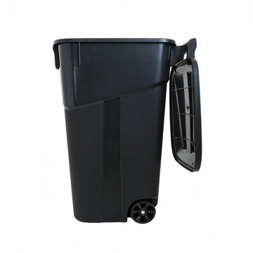 32 Gallon Trash Can, Black Large Capacity Garbage Bin with Lid and Wheels, Outdoor Trash Can for Kitchen, Garden, Garage, Patio, Office