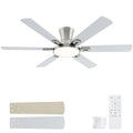 52 Inch Brushed Nickel Ceiling Fans with Lights and Remote,Flush Mount Low Profile 6 Blades Ceiling Fan with 10 Inch Lighting Fixture,Quiet Reversible DC Motor for Living Room,Bedroom and Patio