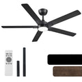 52 Inch Ceiling Fan, Downrod Ceiling Fans with Lights and Remote Control, Black, Reversible DC Motor, Noiseless, 5 Blades Double Style, 6CCT, Fans for Bedroom, Living Room, Indoor and Outdoor Use