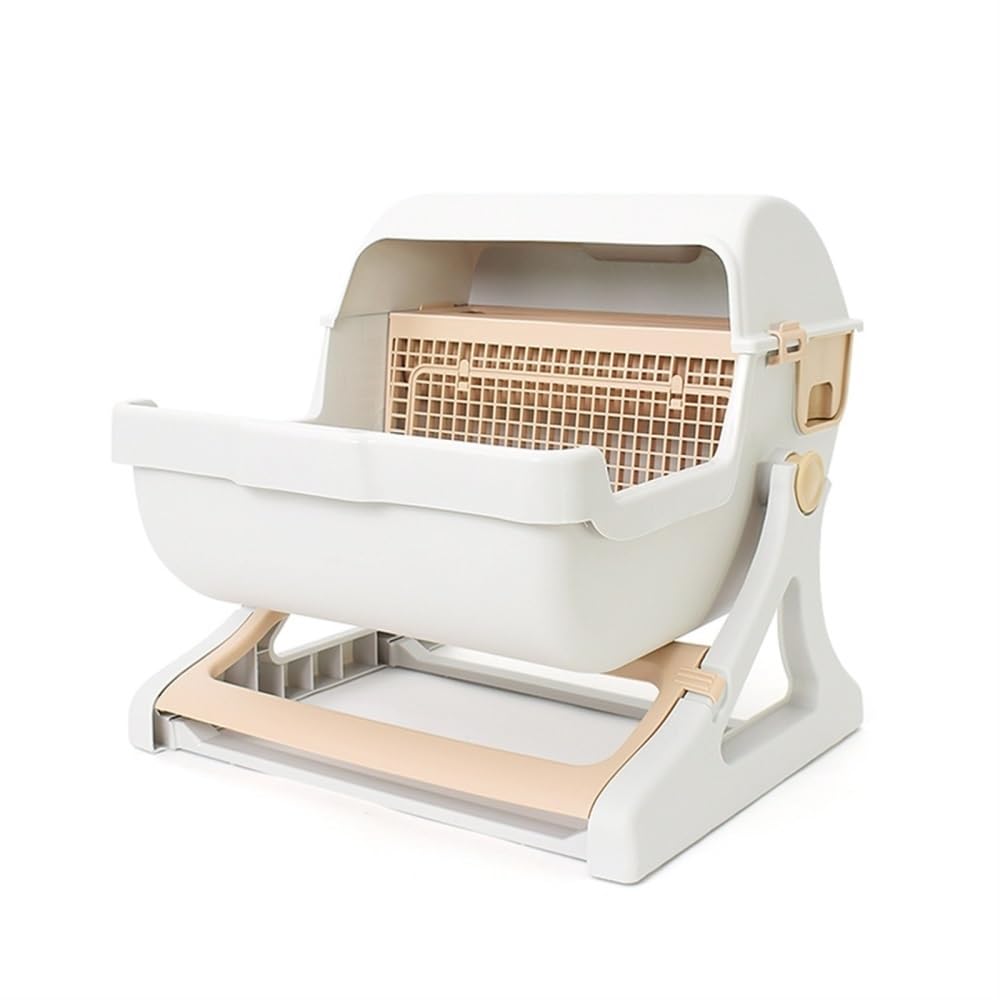 Pet Supplies, Semi-Closed Cat Litter Box with Tipping Design Large, Easy to Clean(White)