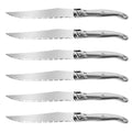 Laguiole Style Steak Knives Set of 6, Serrated Stainless Steel Steak Knife Set, Elegant French Design, Dishwasher Safe, Gift Box for Dinner & BBQ (sliver-6)
