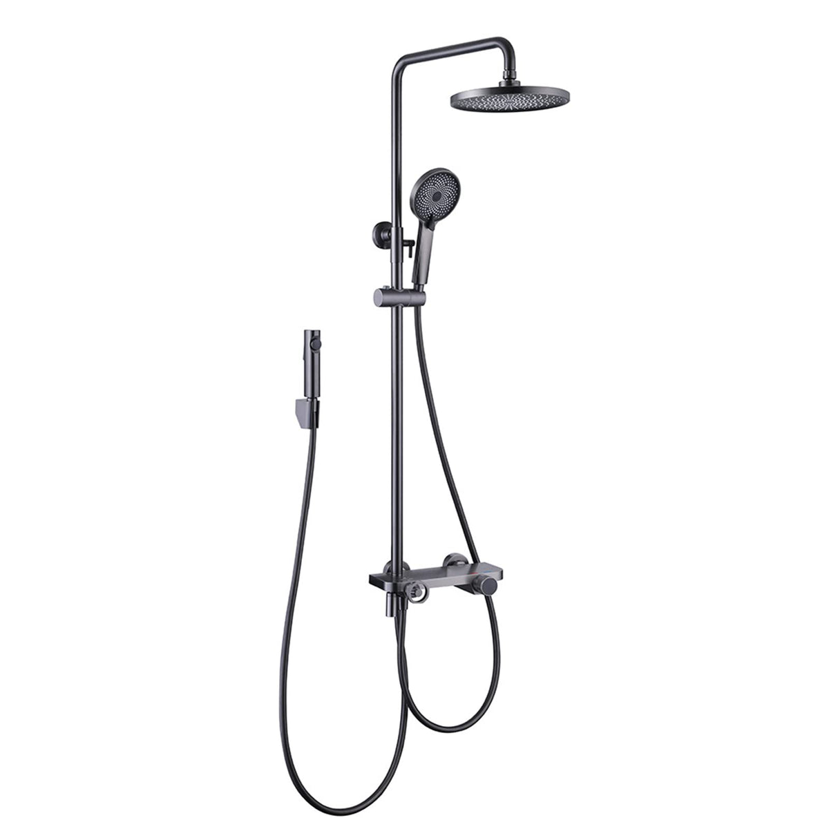 Shower Faucet Set with Digital Display Wall Mount Bathroom Shower System Height Adjustable Stainless Steel Shower Fixture (Grey), Gray