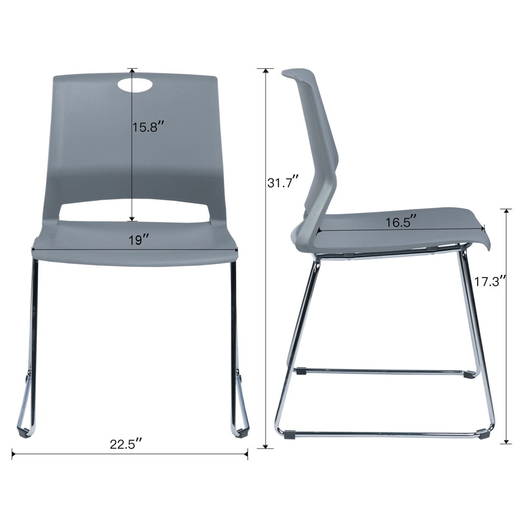 Sidanli Gray Stackable Chairs, Modern Waiting Room Chairs (set of 4), Large, Grey