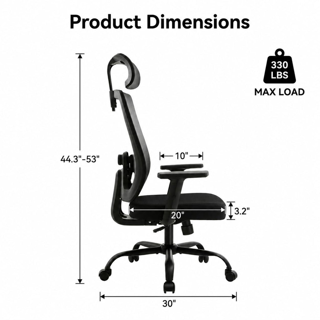 Ergonomic Office Chair, 330lbs Computer Chairs High Back with Adjustable Lumbar Support, Breathable Mesh Desk Chair Ergonomic with Thickened