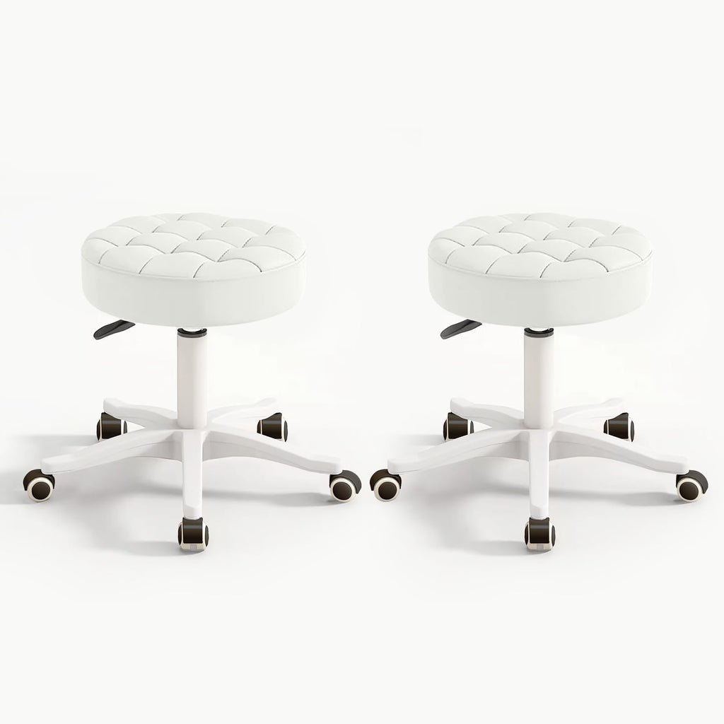 Hdhnba Small Chair Round Rolling Stool with Wheels Pu Leather Height Adjustable Swivel Drafting Work Spa Salon Stools Home Office Chair