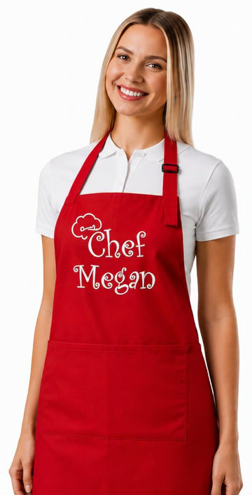 PLACE4PRINT Personalized Apron With Name, Custom Embroidered Chef Apron for Men & Women, Adjustable Cooking Apron for Baking, Grilling & Kitchen Use, 6 Colors