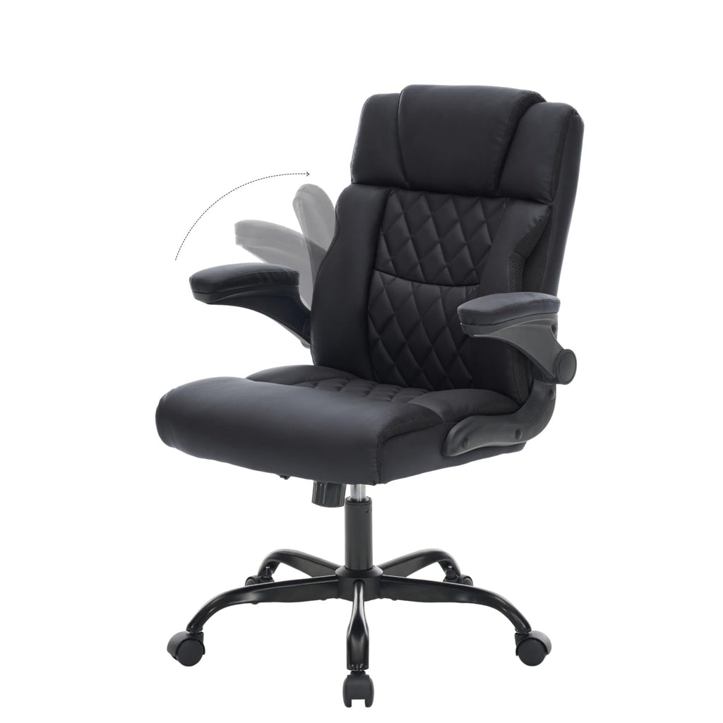 Lianva Ergonomic Office Chair, Executive Desk Chair with Flip-up Armrest, Swivel Computer Task Chair with Wheels for Home Office, Small Black