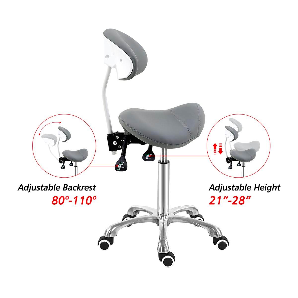 Antlu Saddle Stool Chair with Back Support - Ergonomic Esthetician Seat Saddle Stool for Salon Tattoo Spa Medical Dentist Clinic (with