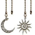2 Pack Ceiling Fan Pull Chain, Sun and Moon Pull-chain Extension, 12 Inches Celestial Decor Beads Ball Chain Extender with Connectors for Ceiling Fans/Lighting Lamps (Bronze)