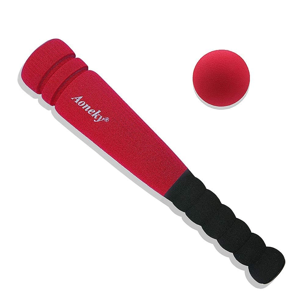 Aoneky 11.8 Inch Mini Foam Baseball Bat and Ball Set for Toddlers 1-3 Years, Soft & Safe First Bat, Lightweight T-Ball Bat for Boys Girls, Indoor Outdoor Sports Toy (Red)