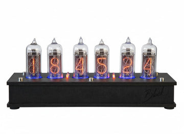 Handmade Nixie Tube Clock 6X IN-14 - Made in Ukraine - Vintage Retro Table - Wooden Desk - Black