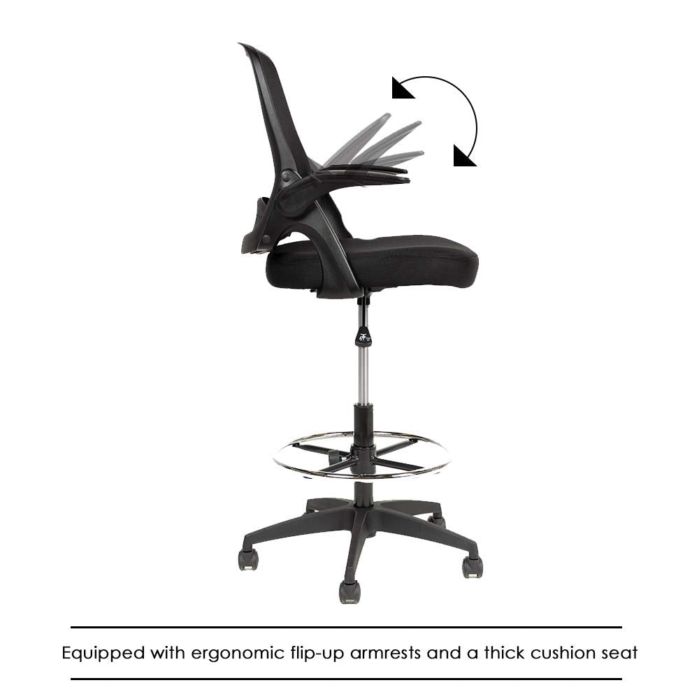 Bestoffice Drafting Chair Tall Office Chair Standing Desk Chair Mesh Computer Chair Adjustable Height with Lumbar Support Flip Up Arms Swivel