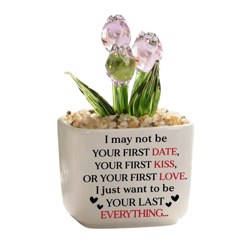 Your Last Everything - Personalized Custom Glass Everlasting Tulips Artificial Flower Dome LED Light Room Decor Anniversary Romantic Present for Girlfriend Wife Valentine's Day Birthday Keepsake