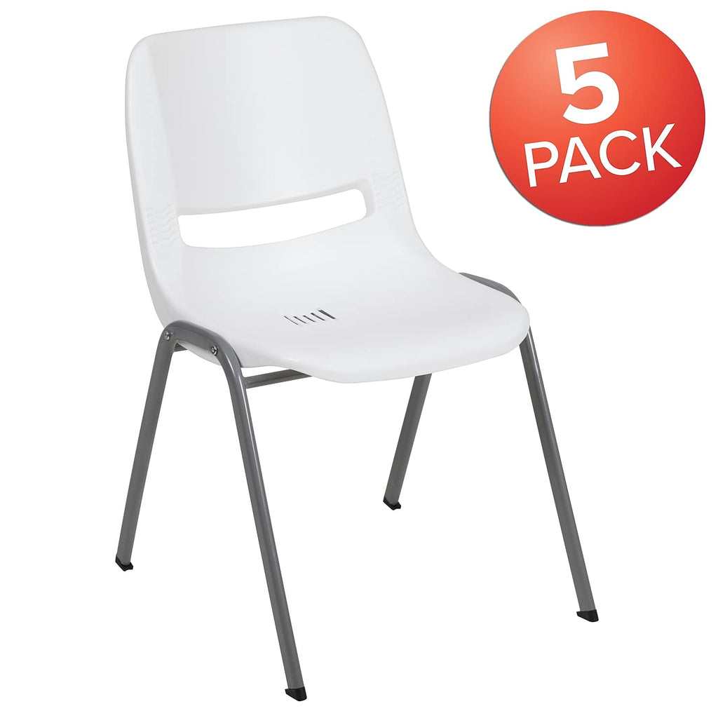 Flash Furniture Hercules Ergonomic Stack Chair, White, 5-pack, Set of 5