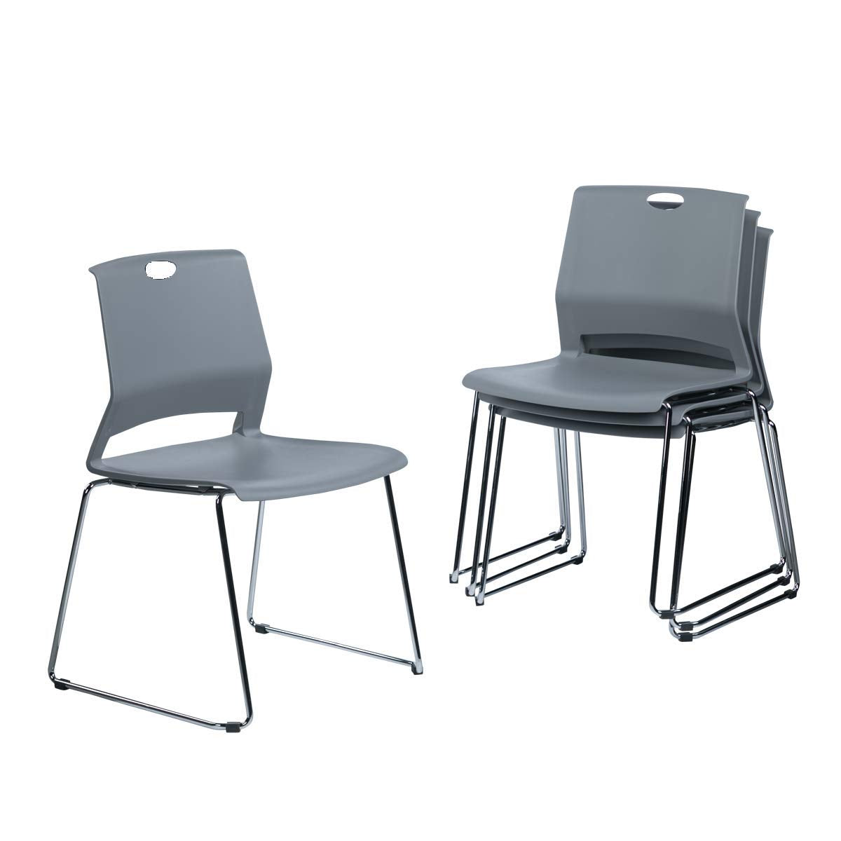 Sidanli Gray Stackable Chairs, Modern Waiting Room Chairs (set of 4), Large, Grey