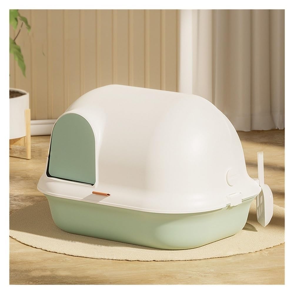 Pet Supplies, Large Hooded Cat Litter Box with Door Flap & Scoop, Privacy Enclosure(Green)