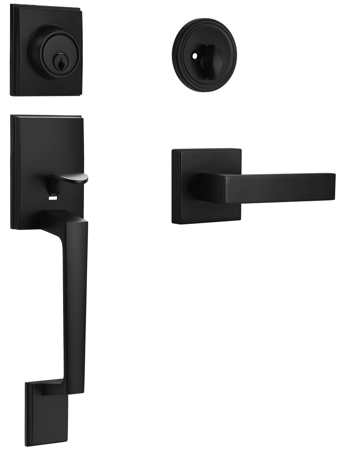 Sopoby Matte Black Front Door Handle and Single Cylinder Deadbolt Combo Set, Black Exterior Door Lever, Heavy Duty Modern Front Door Lock Set, Reversible for Right & Left