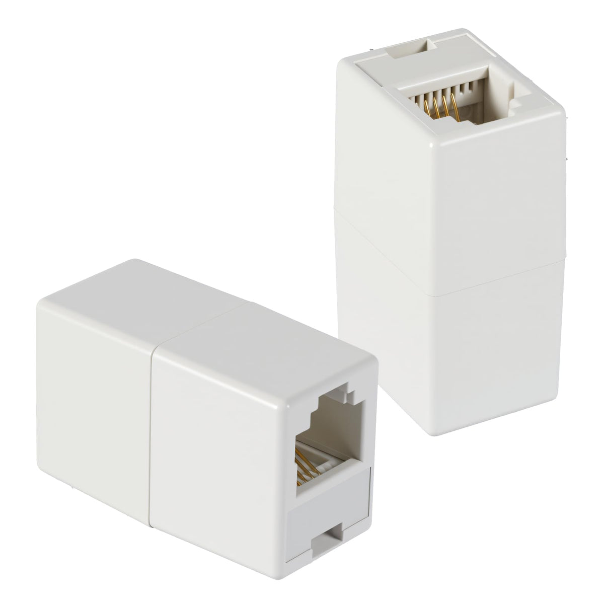 2Pcs RJ11 Coupler Phone Line Connector 6P4C Inline Telephone Line Adapter Female to Female for Landline Phone Telephone (White)