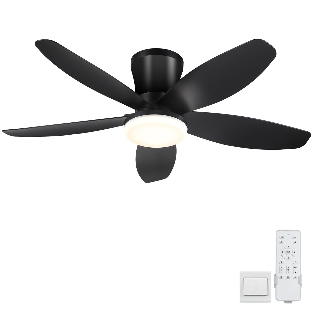 Surtime Ceiling Fans with Lights-36 Low Profile Ceiling Fan with Light and Remote Control,Flush Mount,DC Reversible,LED Dimmable Blakc Ceiling Fans for Bedroom,Indoor/Outdoor Patio Use