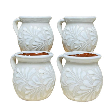 Set of Engobe/White Espiga Clay Mugs - Set Taza Barro - Set of Mugs - Coffee Mugs - Tea Mugs - Mexican Clay Mugs