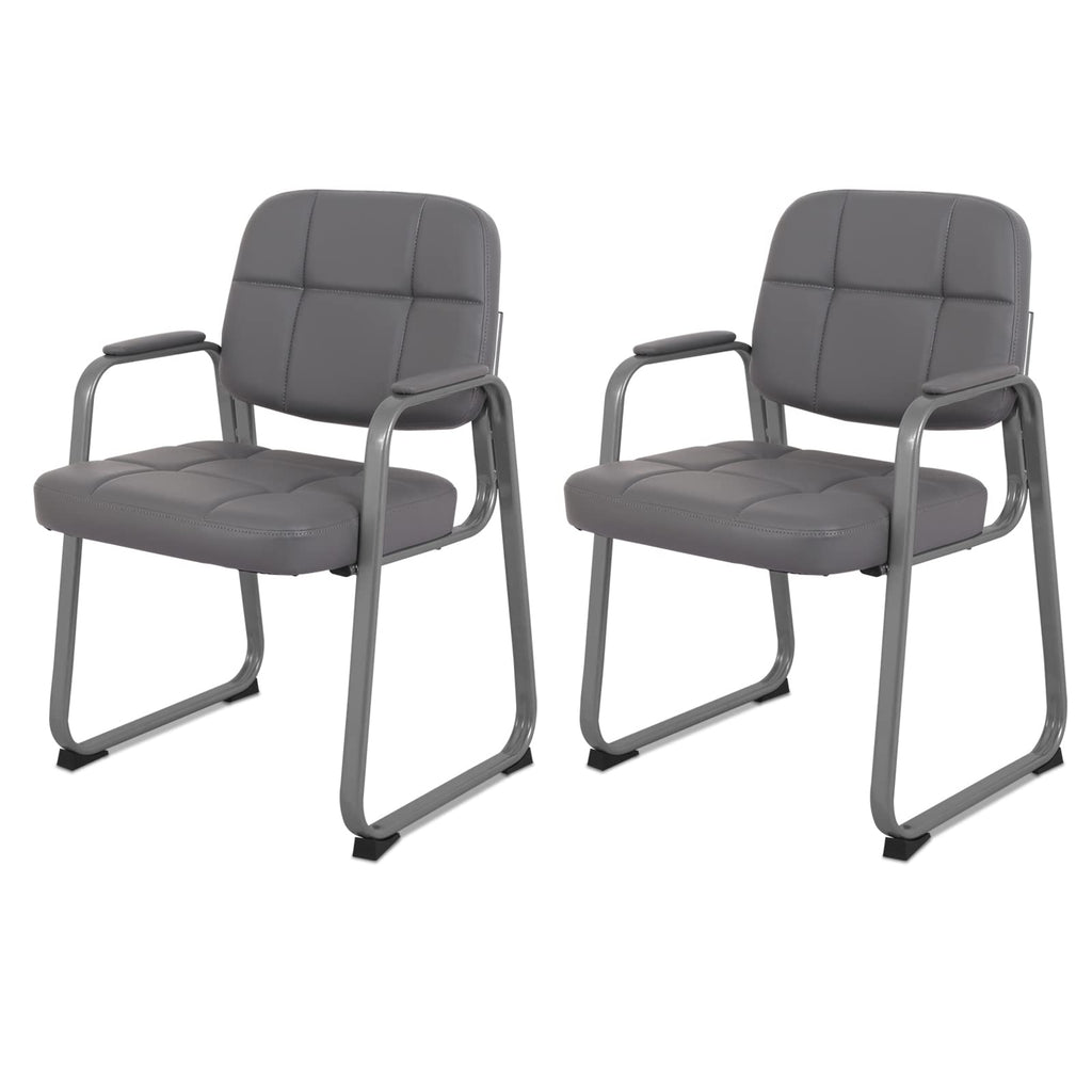 Clatina Classic Reception Chair with Padded Armrests and Sled Base, Ergonomic Guest Chair for Office Conference Waiting Meeting Room, Grey (2