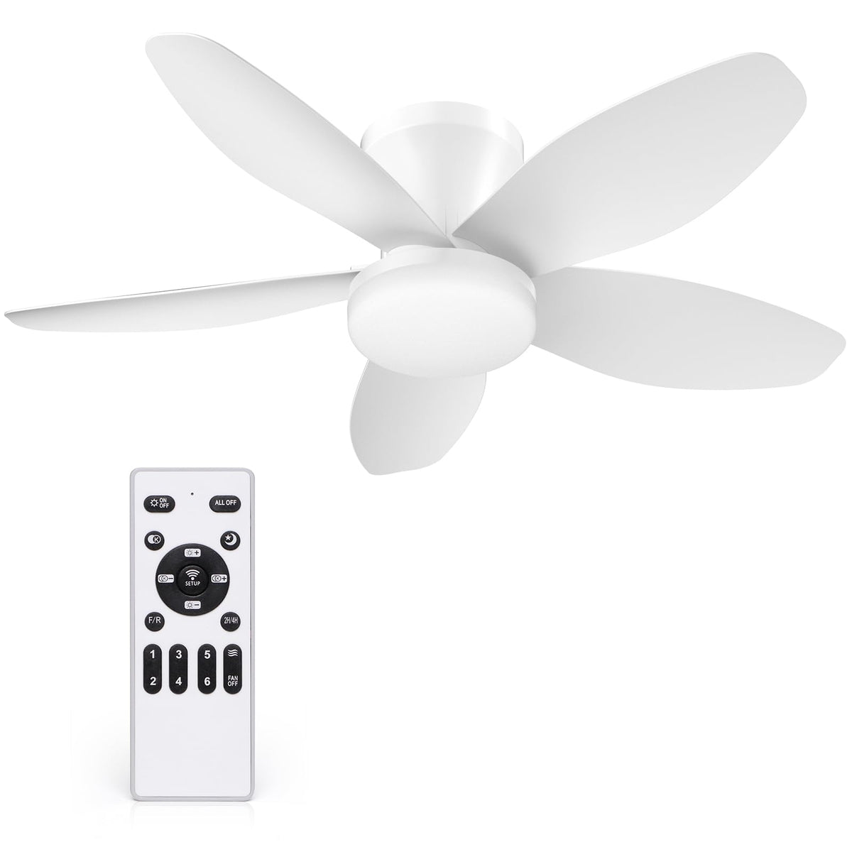 35 Inch Ceiling Fan with Lights and Remote Control,Quiet 6 Speeds Wind Modern Low Profile Fan Light with DC Reversible Motor, Dimmable Ceiling Fan for Bedroom Room Indoor/Outdoor Use, White