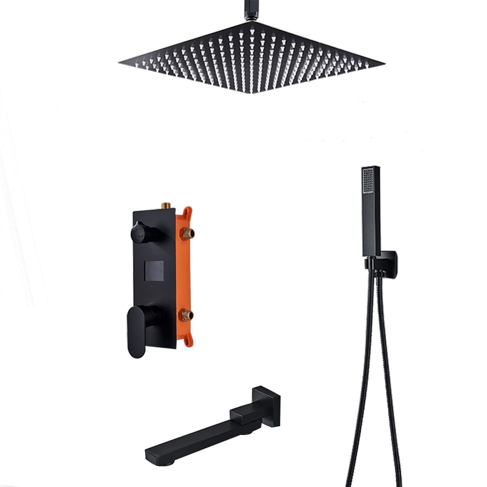 Digital Display Shower System Black, Bathroom Shower Faucet Set with Ceiling Mount 10 Inch Shower Head, Handheld Shower, Tub Spout