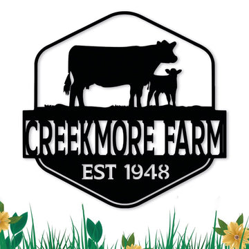 Custom Metal Farm Name Sign, Farmhouse Decor, Personalized Cow Sign, Family Name Sign, Outdoor Wall Decor, Large Customize Decoration, Farm Entrance Sign, Ranch Gate Sign, Barn Sign, Gift for Farmer