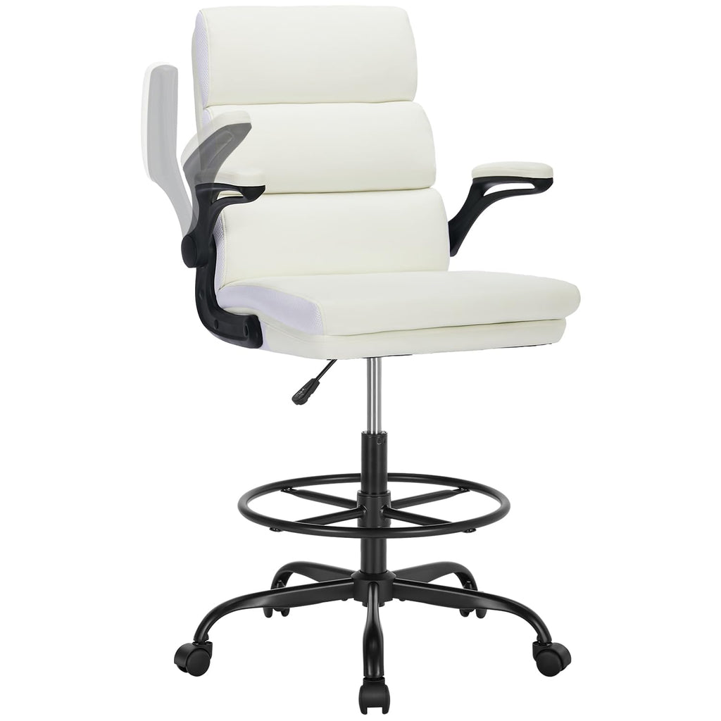Amseatec Drafting Chair, Tall Office Chair with Footrest for Standing Desk, Small, White