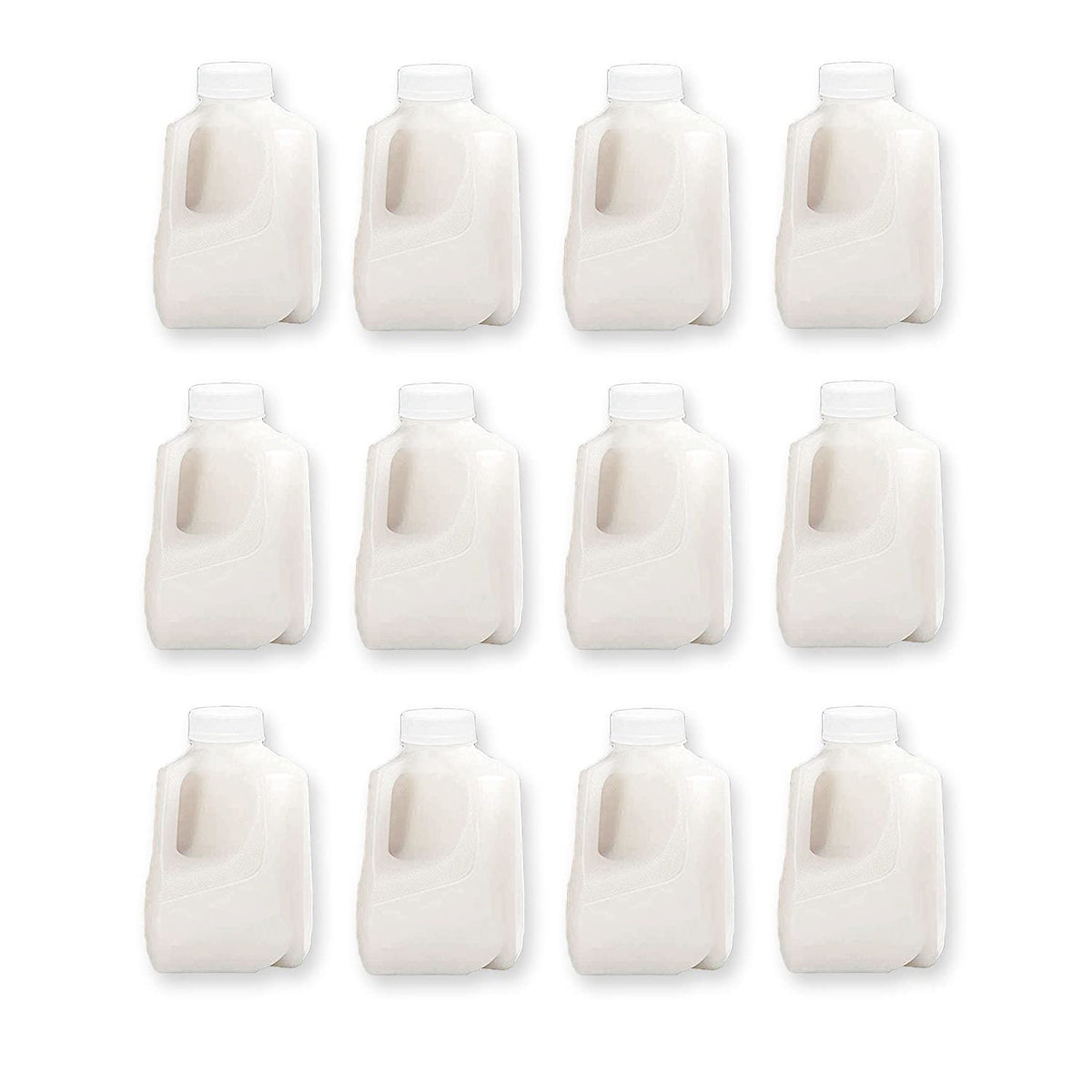 (12Pk) Mini Milk Jugs Plastic With Lid Quart Size Jugs Empty Milk Jugs, Use For Milk, Brews, Juice, Teas, Easy Grip Easy Pour Pitcher Elderly, Special Needs & Small Hands, Food Safe, Hdpe Squat 32 Oz