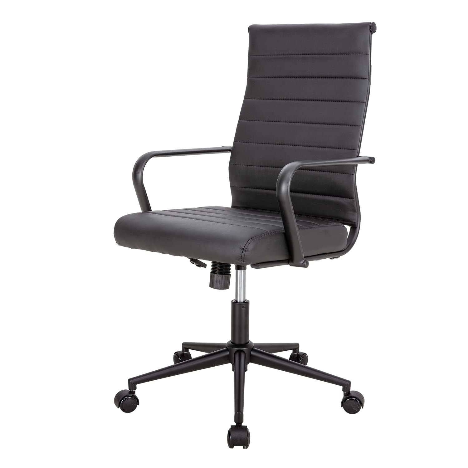 Okeysen Black Office Chair, Ergonomic Leather Modern Office Chair, Executive Ribbed Height Adjustable Swivel Rolling Chair for Home Office.