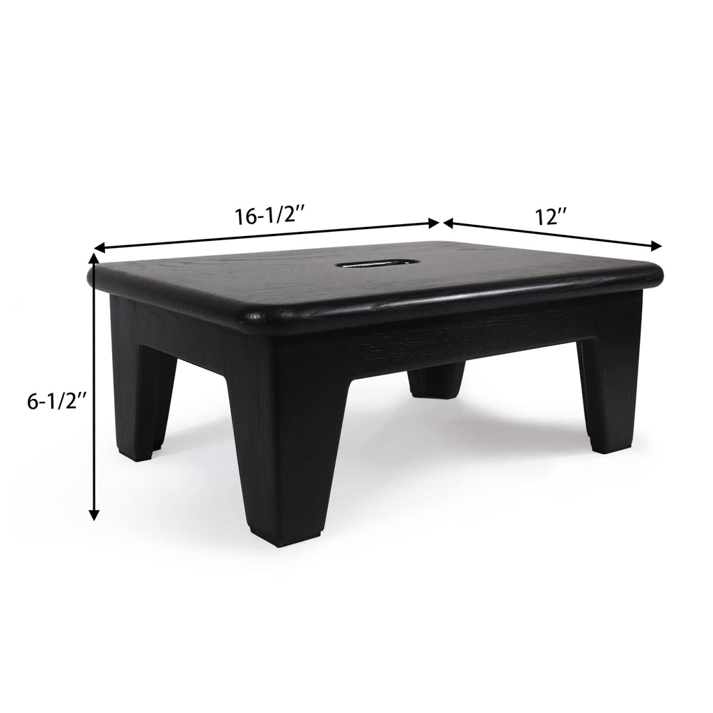 Consdan Step Stool for Bed - Usa Grown Oak, Wooden Stool for Adults and Seniors, 6.5" High, Non-slip Mat, No Assembly Needed, Solid Wood, Black