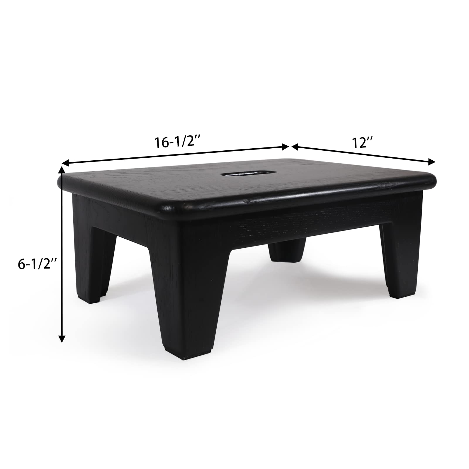 Consdan Step Stool for Bed - Usa Grown Oak, Wooden Stool for Adults and Seniors, 6.5" High, Non-slip Mat, No Assembly Needed, Solid Wood, Black