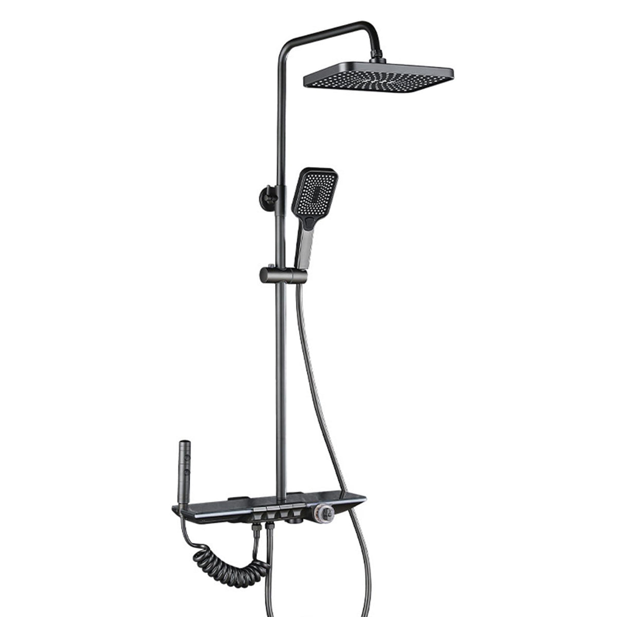 Grey Shower System Thermostatic with Tub Spout, Wall Mounted Shower Fixture with Digital Display, 4-Functions Rain Shower Faucet Set for Bathroom,Height Adjustable Mixer Shower Set